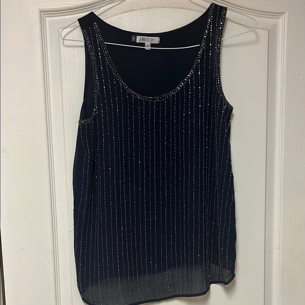 Dark Navy Blue Sleeveless Top with Sparkle